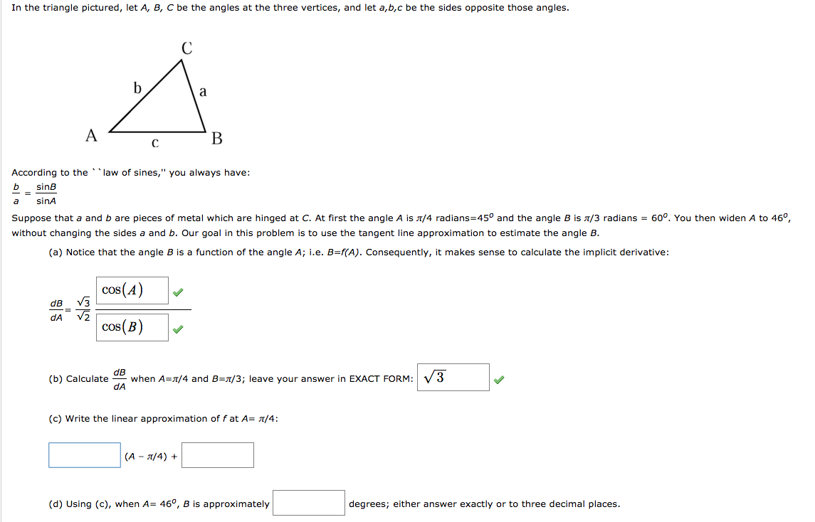 Solved In the triangle pictured, let A, B, C be the angles | Chegg.com