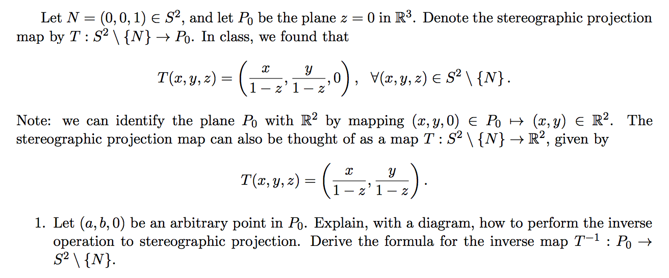 Solved Let N = (0, 0, 1) S^2, and let P_0 be the plane z = | Chegg.com
