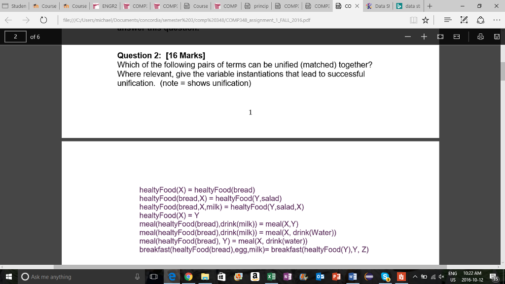 Which of the following pairs of terms can be unified | Chegg.com