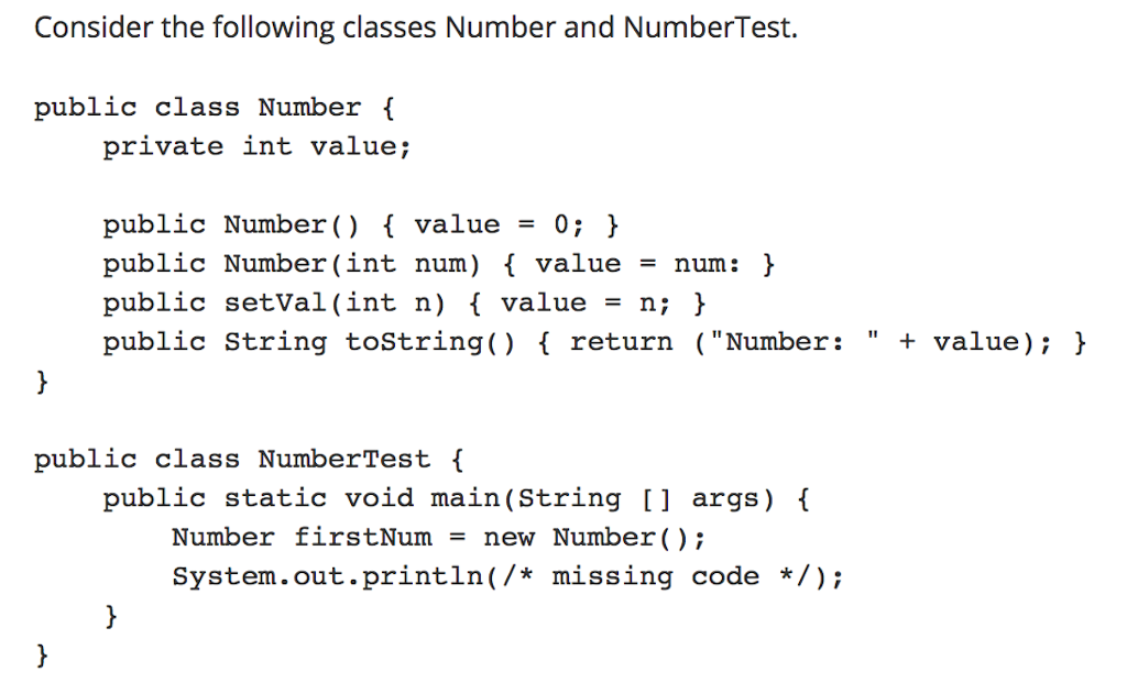 Solved Consider the following classes Number and NumberTest. | Chegg.com