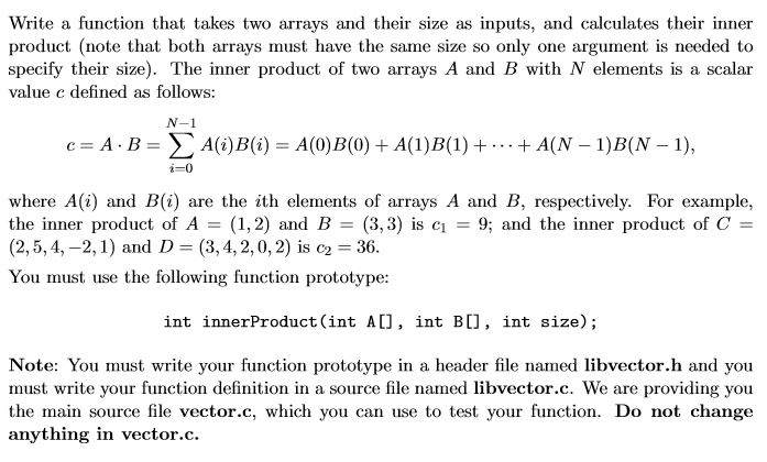 Solved Write A Function That Takes Two Arrays And Their Size | Chegg.com