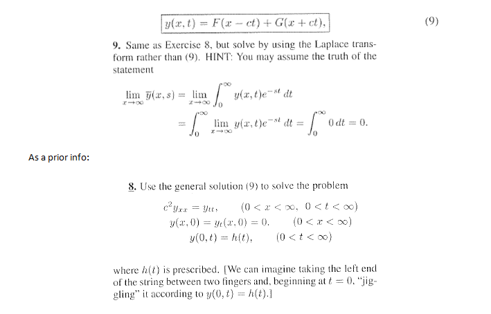 y(x,t) = F(x-ct)+G(x + ct), (9) 9. Same as Exercise | Chegg.com