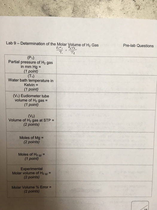 Lab Instructor Section The Molar Volume Of H2 Gas At 5698