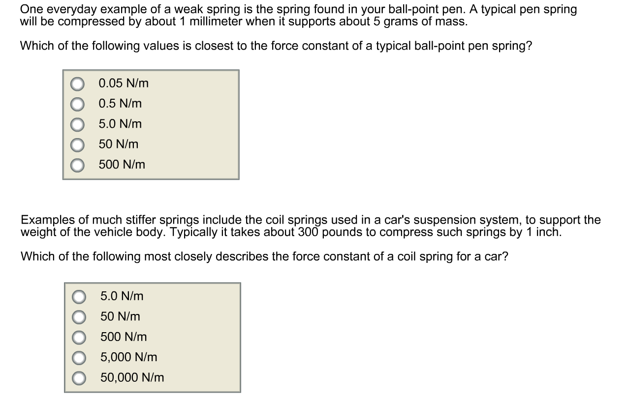 Solved One everyday example of a weak spring is the spring