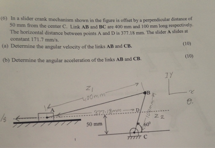 Solved (6) in a slider crank mechanism shown in the figure | Chegg.com