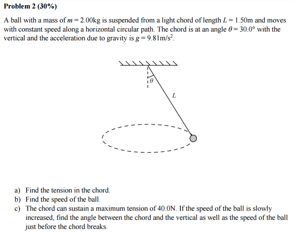 Solved A Ball With A Mass Of M = 2.00kg Is Suspended From A 