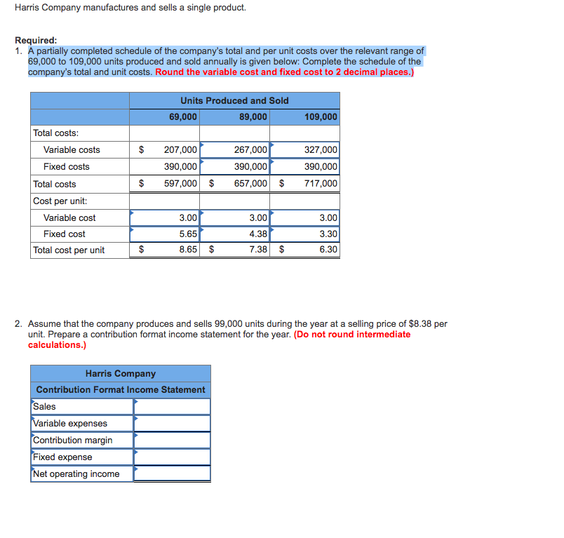 Solved Harris Company Manufactures And Sells A Single | Chegg.com