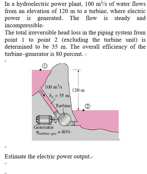 Solved In a hydroelectric power plant, 100 m3/s of water