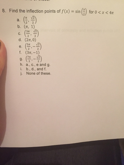 Solved Find the inflection points of f(x) = sin(x/2) for 0
