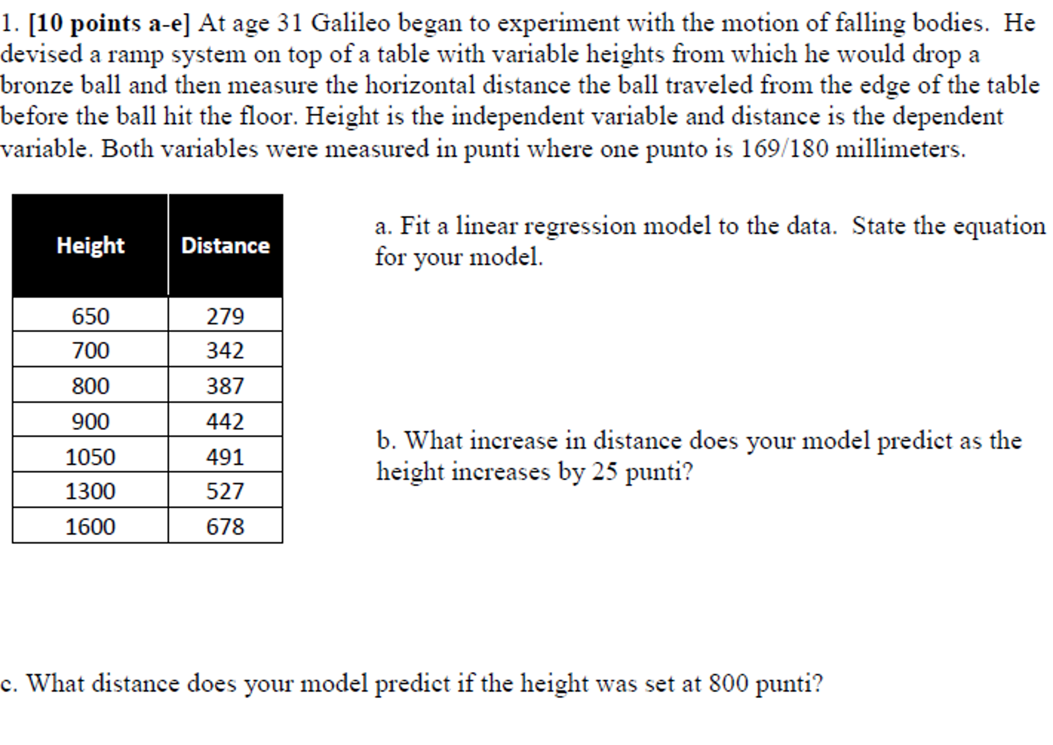 galileo's kinematics experiment answers