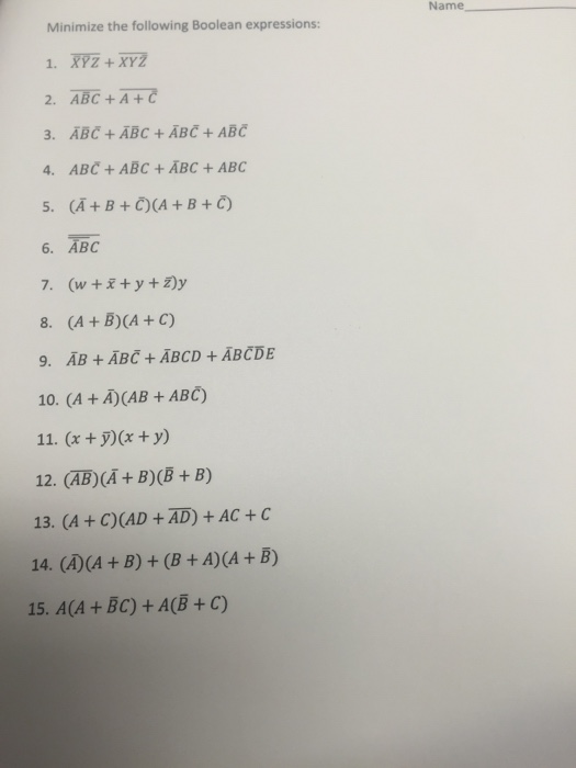 Solved Minimize The Following Boolean Expressions: 1. XYZ + | Chegg.com