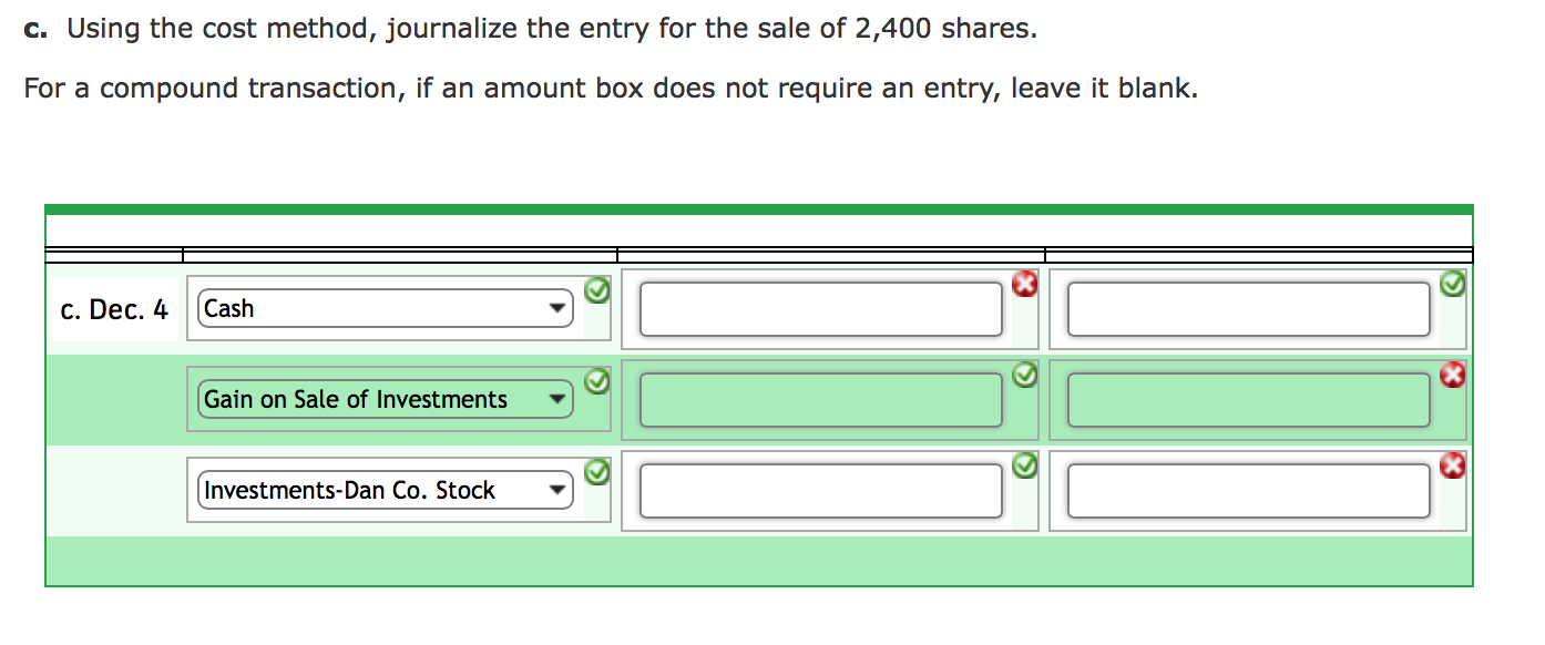Solved Entries for Investment in Stock, Receipt of