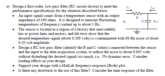 Design A Firstorder Lowpass Filter Rc Circuit Cheggcom