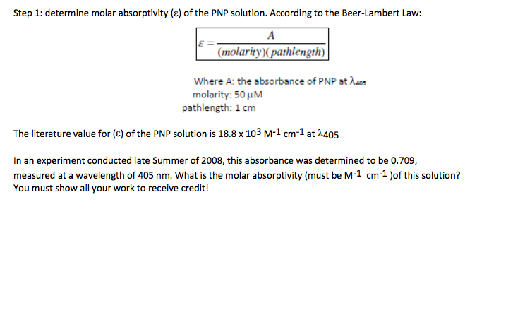 Solved Determine molar absorptivity (epsilon) of the PNP | Chegg.com