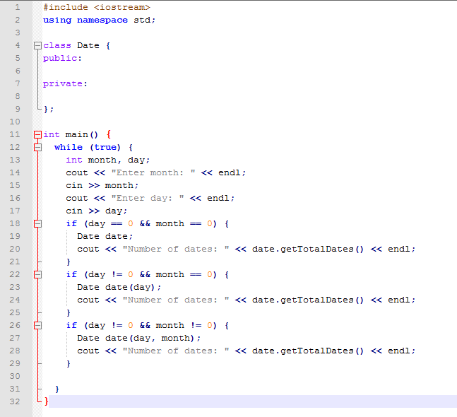 Solved Create a Date class int day int month | Chegg.com