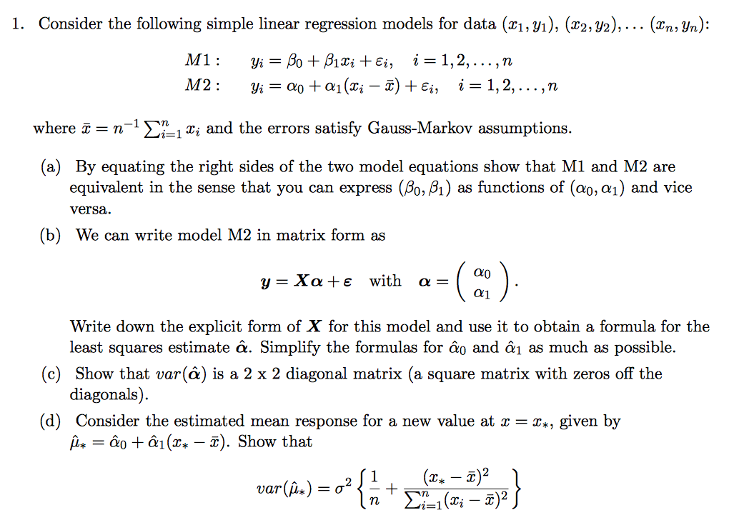 Solved Consider The Following Simple Linear Regression | Chegg.com