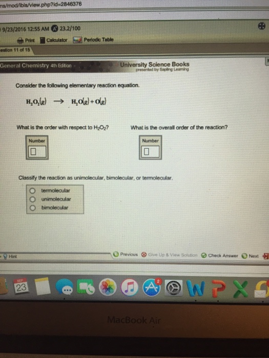 Solved Consider the following elementary reaction equation. | Chegg.com