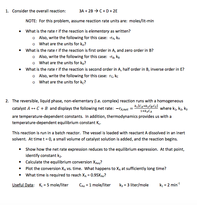 Solved 3A+ 2B C+D+2E 1. Consider the overall reaction NOTE: | Chegg.com