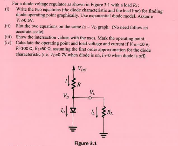 Solved For a diode voltage regulator as shown in Figure 3.1 Circuit Diagram