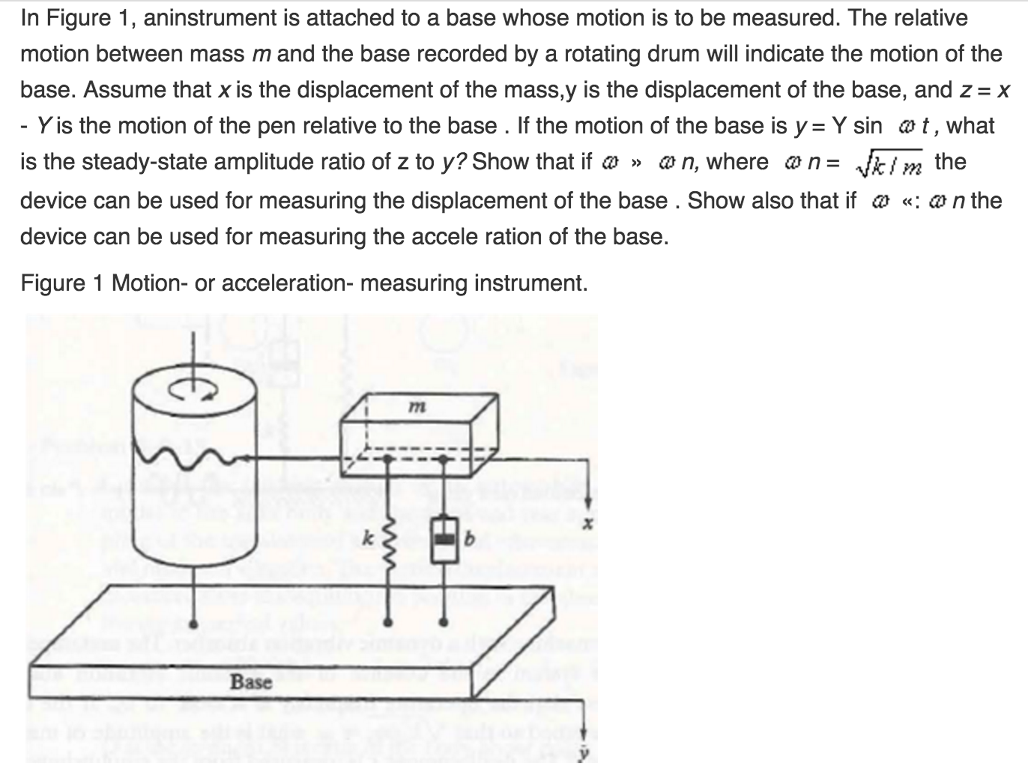 Solved An instrument is attached to a base whose motion is | Chegg.com