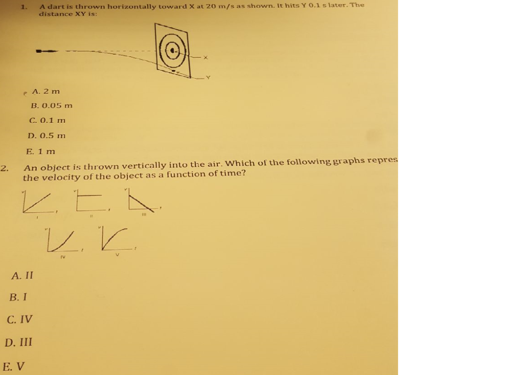 Solved 1. A Dart Is Thrown Horizontally Toward X At 20 M/...