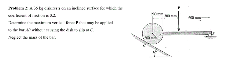 Solved Problem 2: A 35 kg disk rests on an inclined surface | Chegg.com