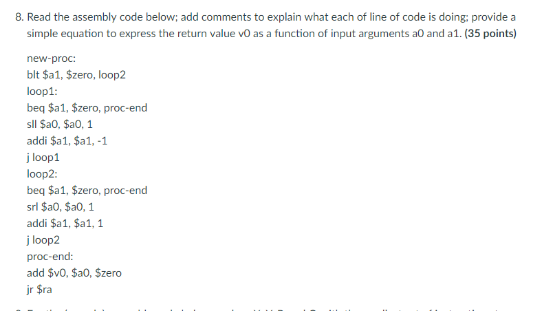 Solved 8. Read the assembly code below; add comments to | Chegg.com