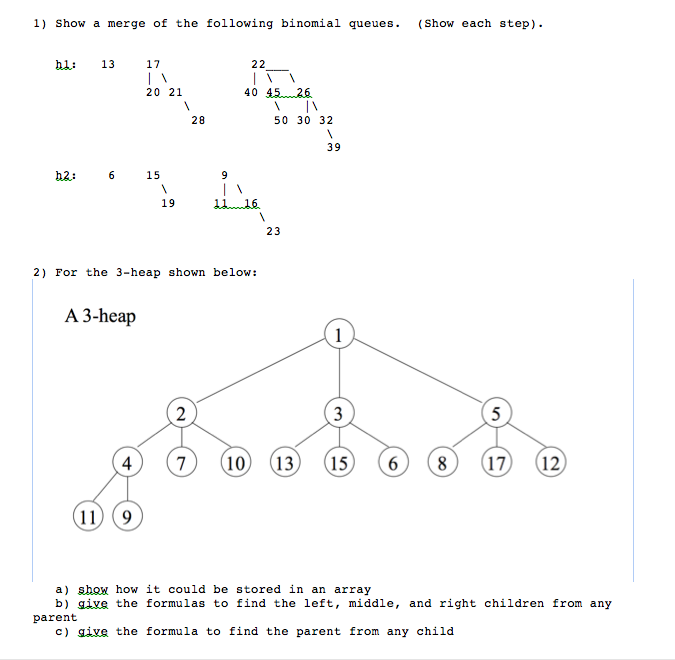 1) Show a merge of the following binomial queues. | Chegg.com