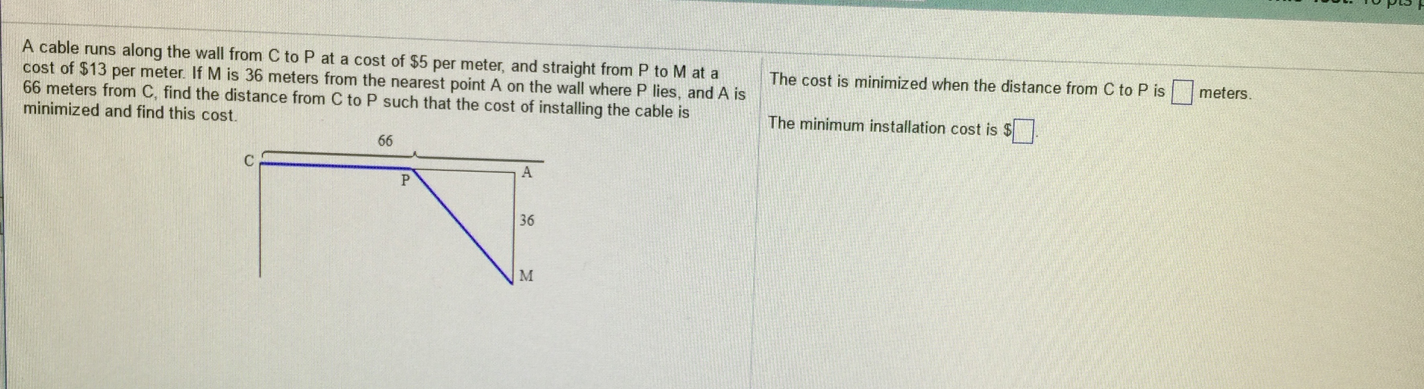 Solved A cable runs along the wall from C to P at a cost of