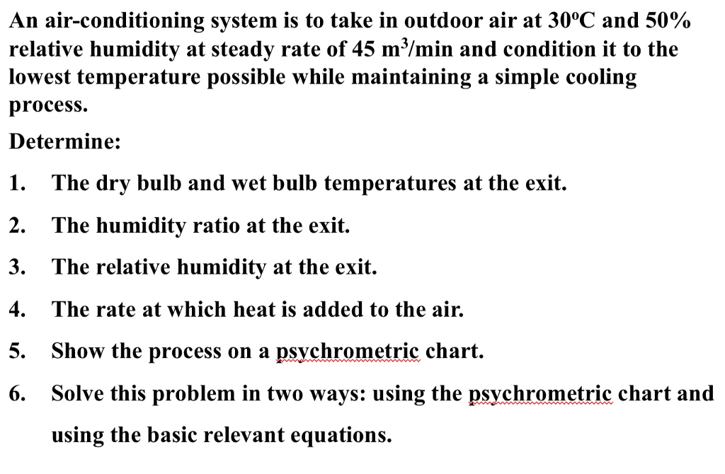 Solved An air-conditioning system is to take in outdoor air | Chegg.com