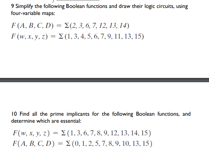 Solved 9 Simplify The Following Boolean Functions And Draw