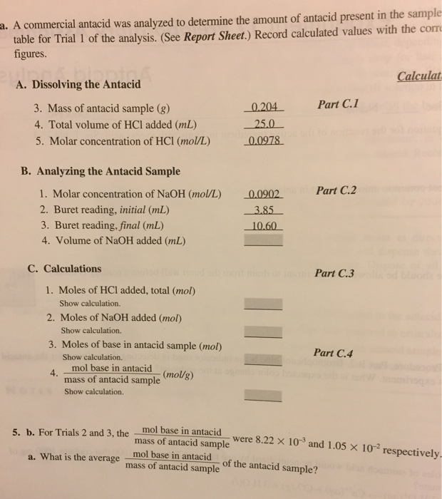 Solved A commercial antacid was analyzed to determine the