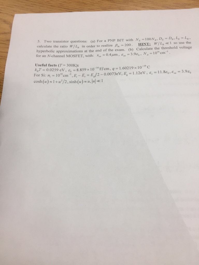 Two transistor questions, (a) For a PNP BJT with N_E
