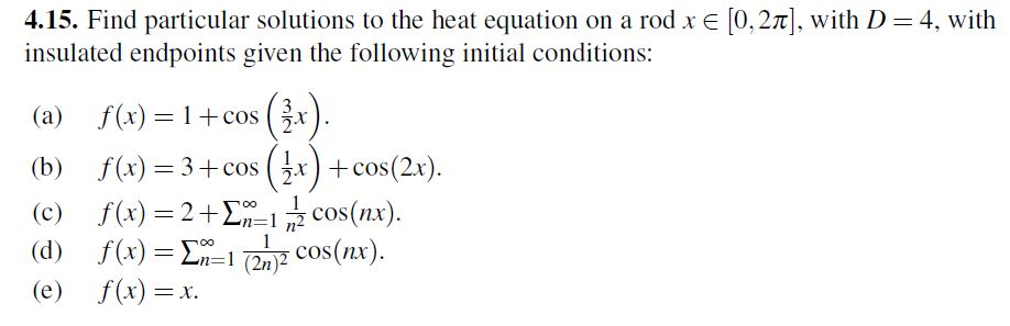 Solved 4.15. Find particular solutions to the heat equation | Chegg.com