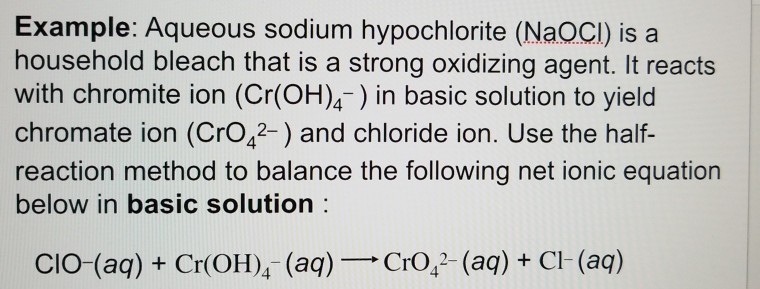 Solved Example: Aqueous sodium hypochlorite (NaOCI) is a | Chegg.com