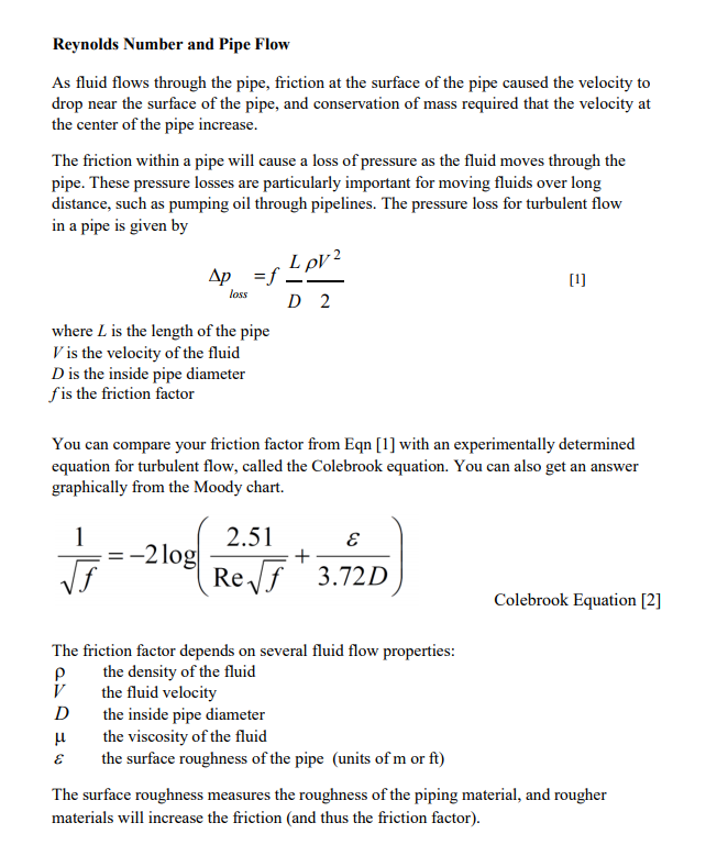 Solved Reynolds Number And Pipe Flow As Fluid Flows Through | Chegg.com