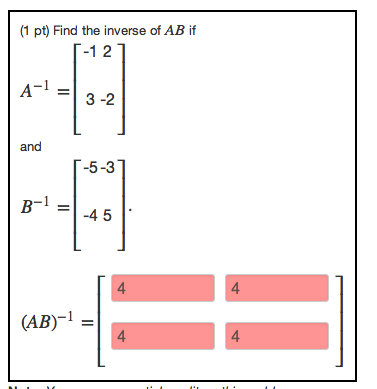 Solved Find the inverse of AB if and . | Chegg.com