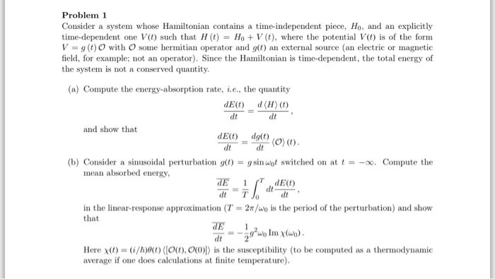 Solved Consider a system whose Hamiltonian contains a | Chegg.com