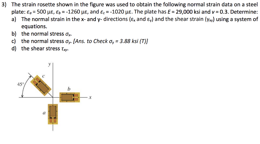 Solved 3) The strain rosette shown in the figure was used to | Chegg.com