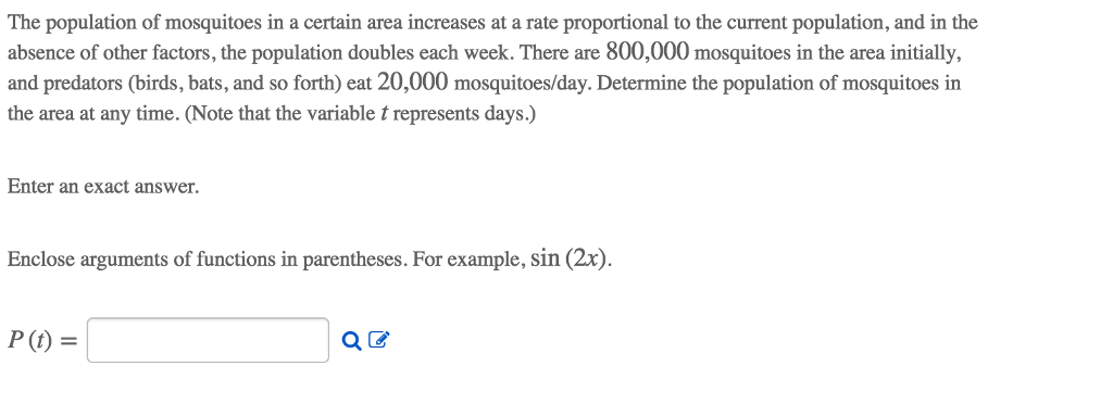 Solved The population of mosquitoes in a certain area | Chegg.com