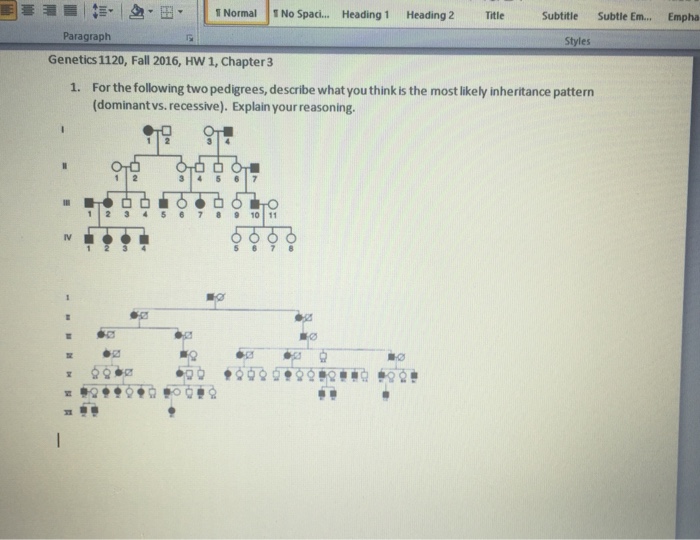 Solved For The Following Two Pedigrees, Describe What You | Chegg.com