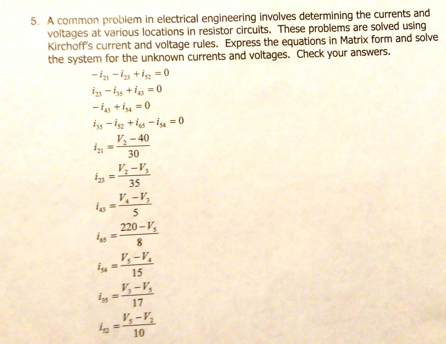 Solved 5. A common problem in electrical engineering