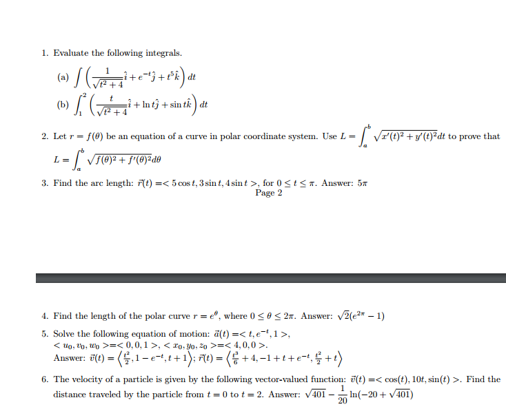 Solved Evaluate the following integrals. integrals | Chegg.com