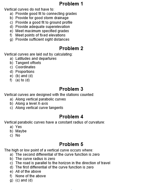 Solved Problem 1 Vertical curves do not have to a) Provide | Chegg.com