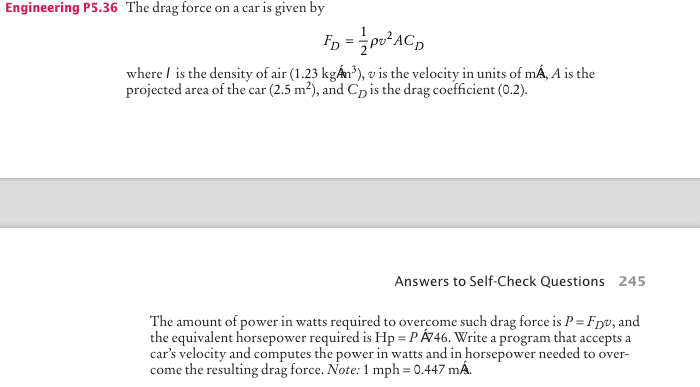Solved C++ Question Engineering P5.36 The drag force on a | Chegg.com