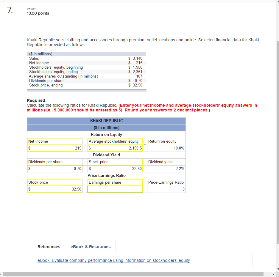 Solved Priceearning ratio I cant figure out how to