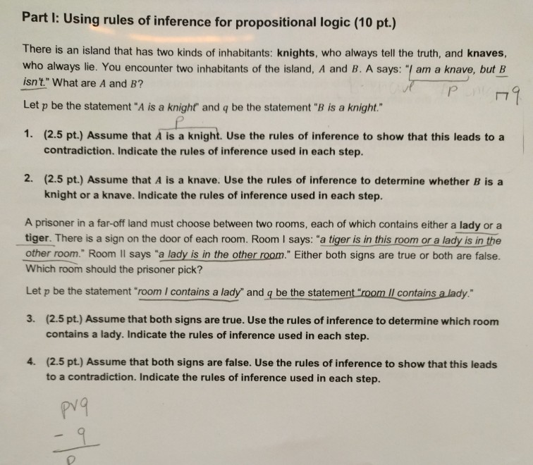 Solved Part I: Using rules of inference for propositional | Chegg.com