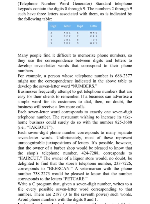 (Telephone Number Word Generator) Standard telephone