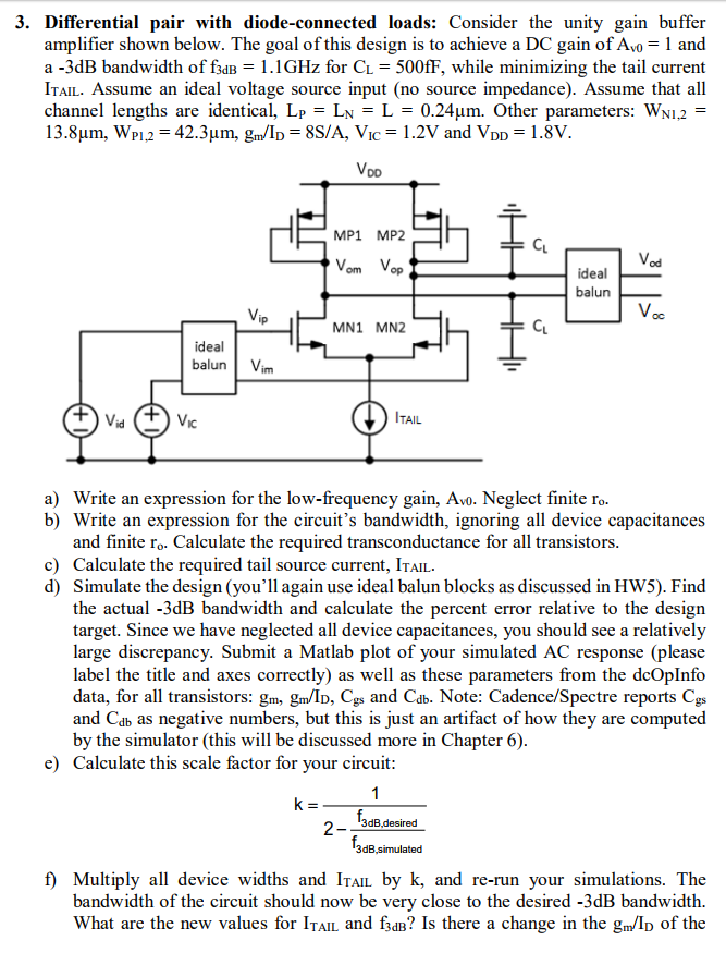 3. Differential pair with diode-connected loads: | Chegg.com