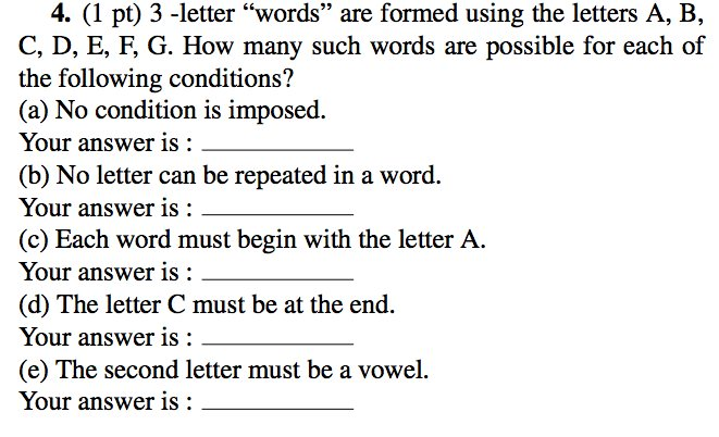 Solved 3 -letter "words" are formed using the letters A, B, | Chegg.com
